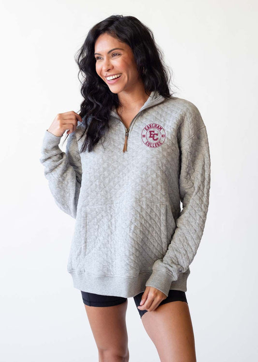 Quilted 1/4 Zip Pullover with Embroidery