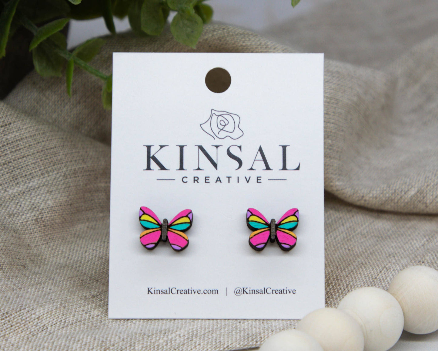 Colorful Butterfly Wood Stud Earrings