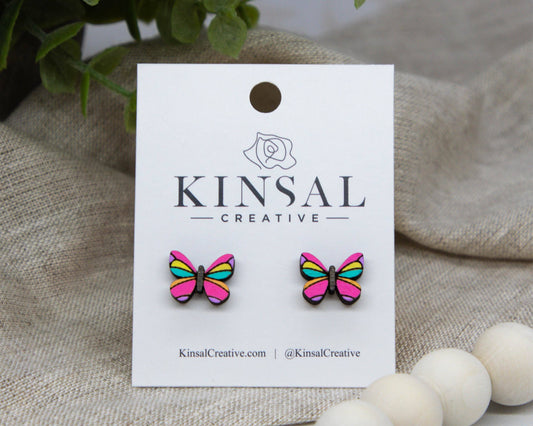 Colorful Butterfly Wood Stud Earrings