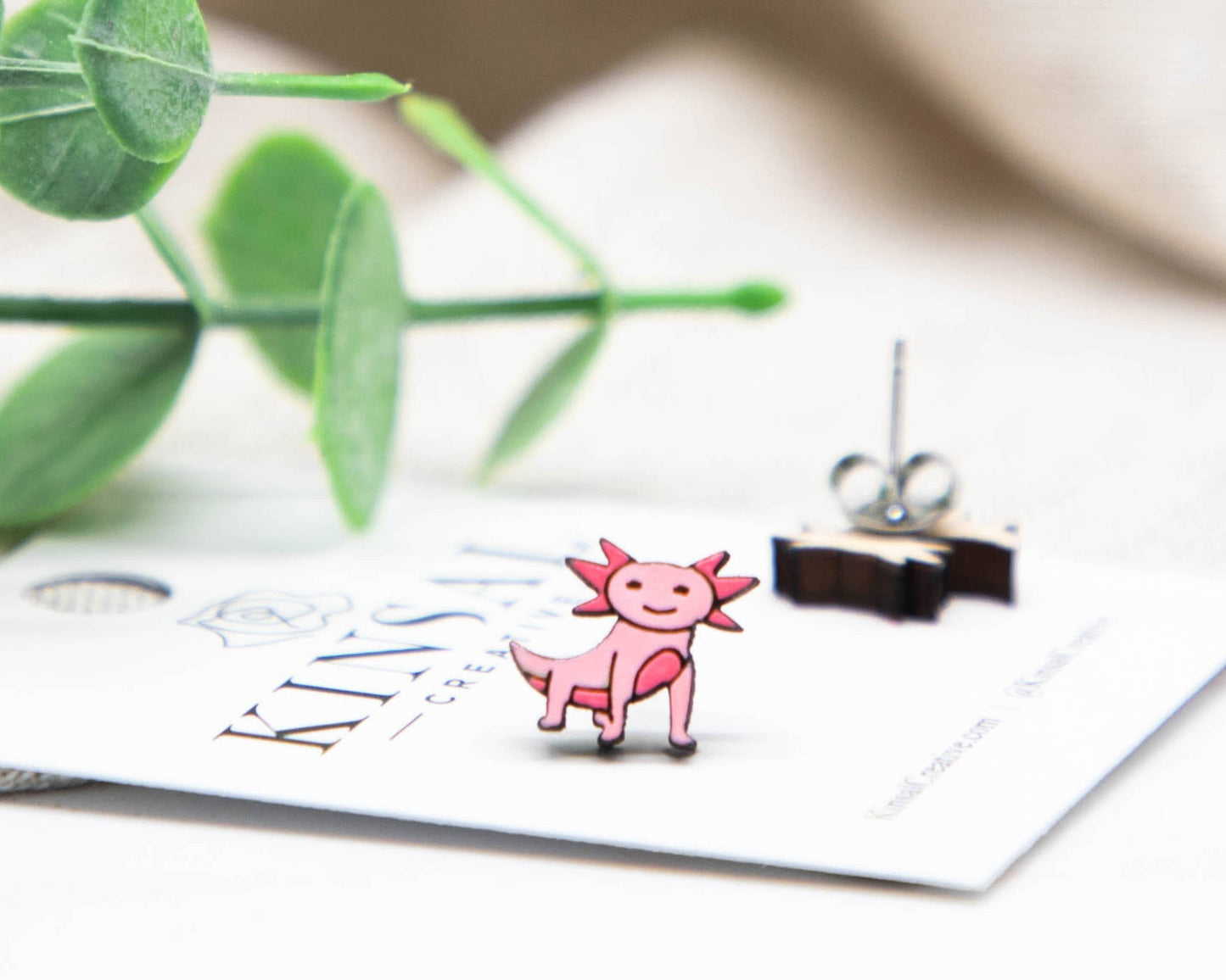 Axolotl Wood Stud Earrings