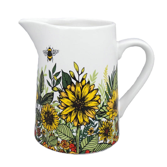 Ceramic Jug Pitcher Vase Sunflower Bee Honey