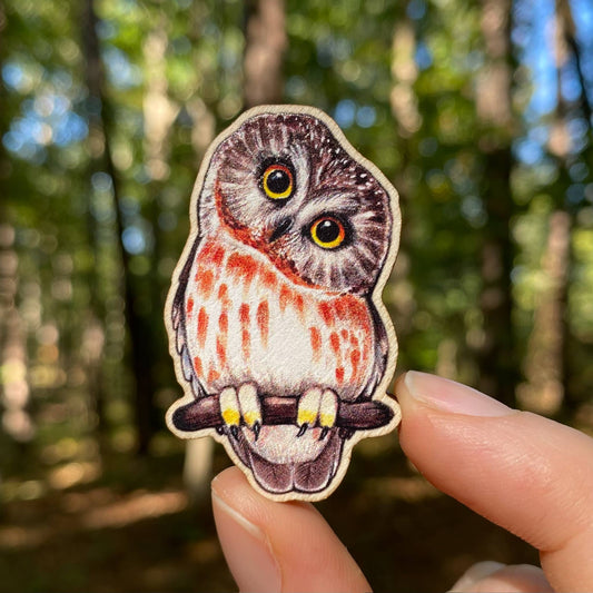 Saw-whet Owl Wooden Pin  (Sustainably Sourced)