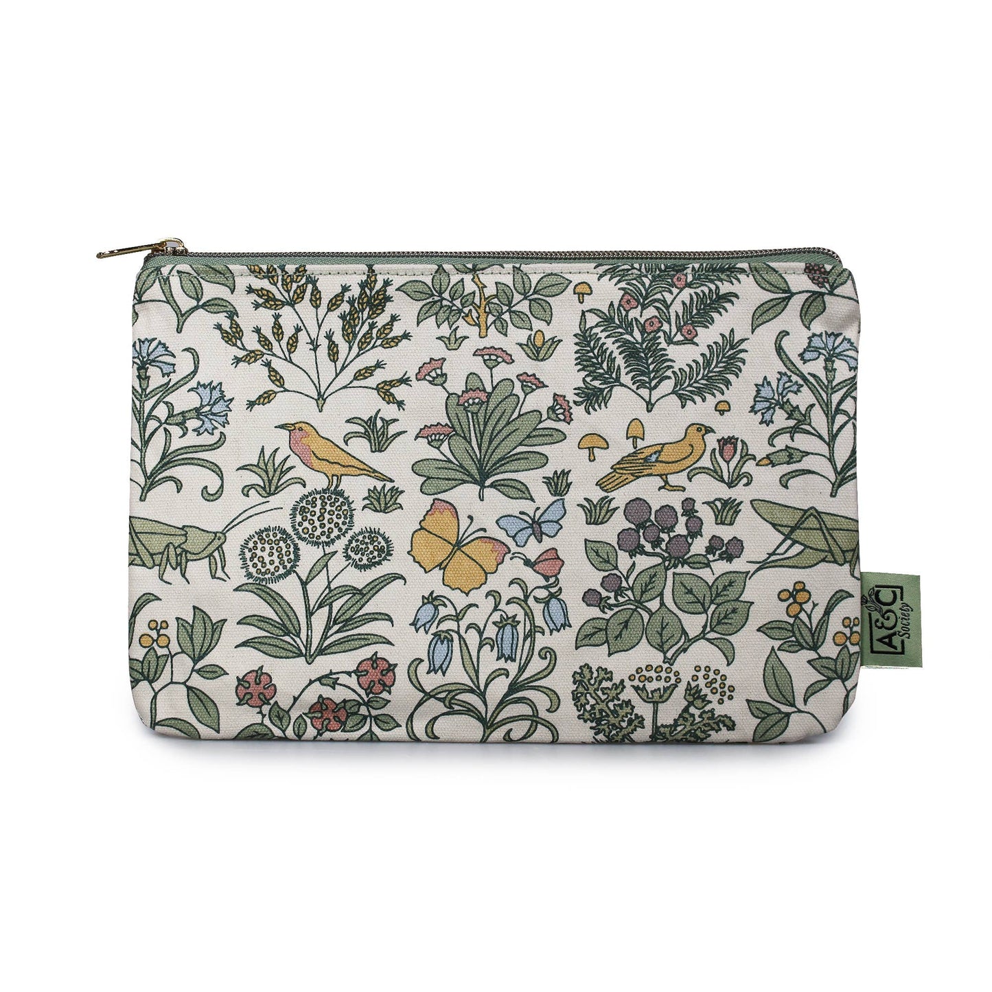 Botanical Floral Birds Butterflies Cotton Pouch
