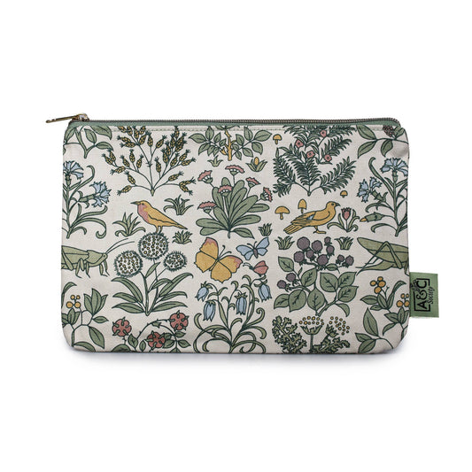 Botanical Floral Birds Butterflies Cotton Pouch