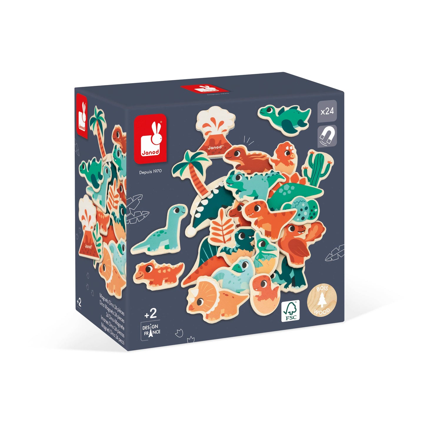 Set of Magnets | Dino | 24 wooden magnetic pieces | toy