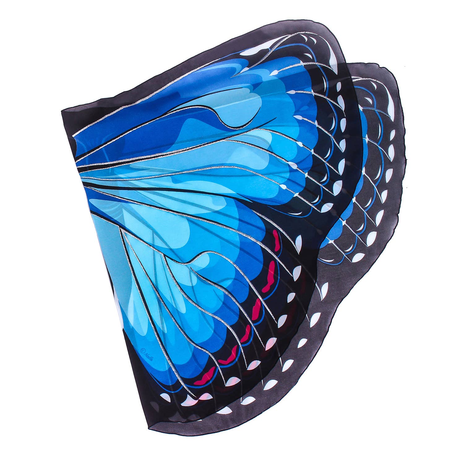 Natural Butterfly & Moth Wings: Luna Moth—wearable dress-up wings for imaginative play, featuring a blue and black design with white and pink accents, shown on a white background.