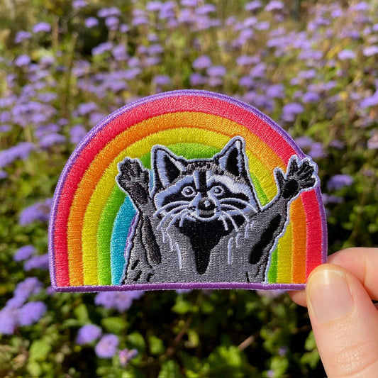 Rainbow Raccoon Iron-On Embroidered Pride Patch