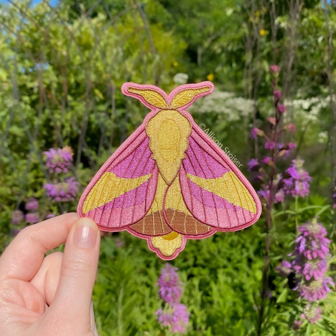 Rosy Maple Moth Large Iron-On Embroidered Patch