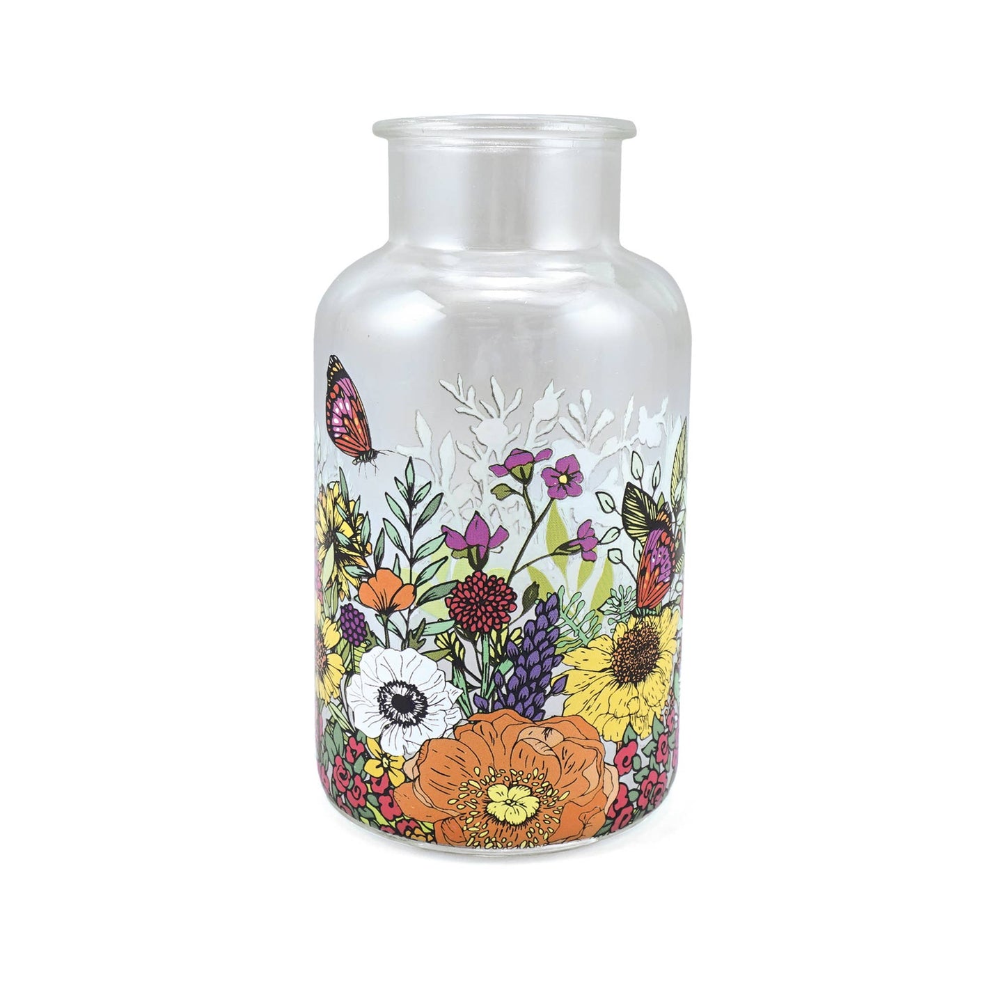 Glass Vase Flowers Floral Pattern Honey Bee