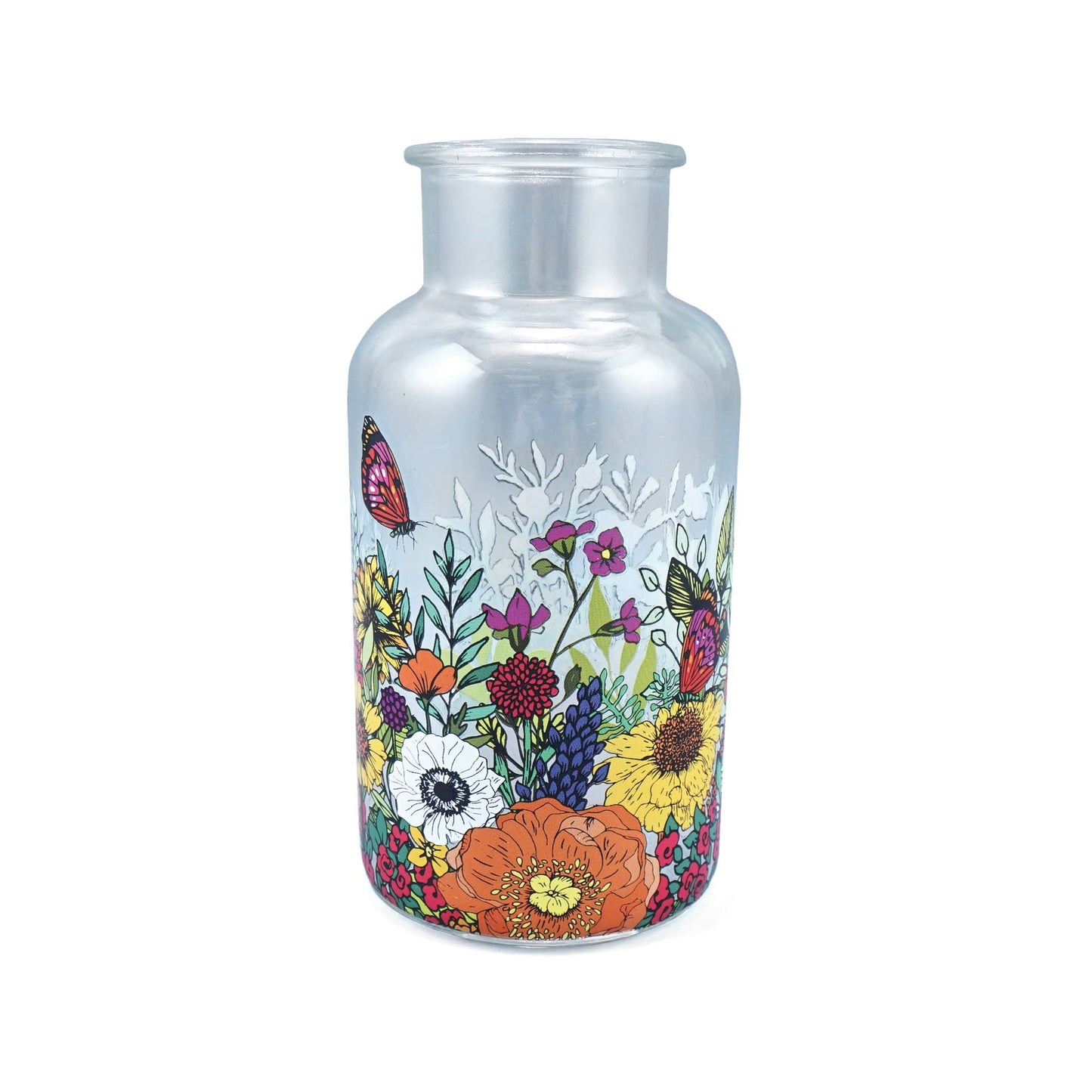Glass Vase Flowers Floral Pattern Honey Bee