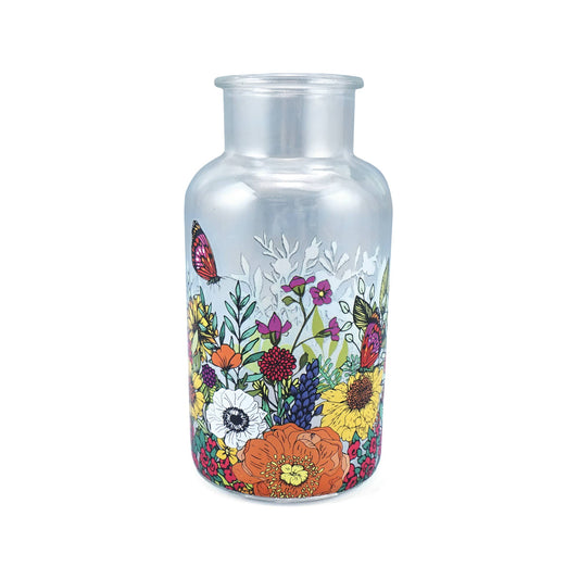Glass Vase Flowers Floral Pattern Honey Bee