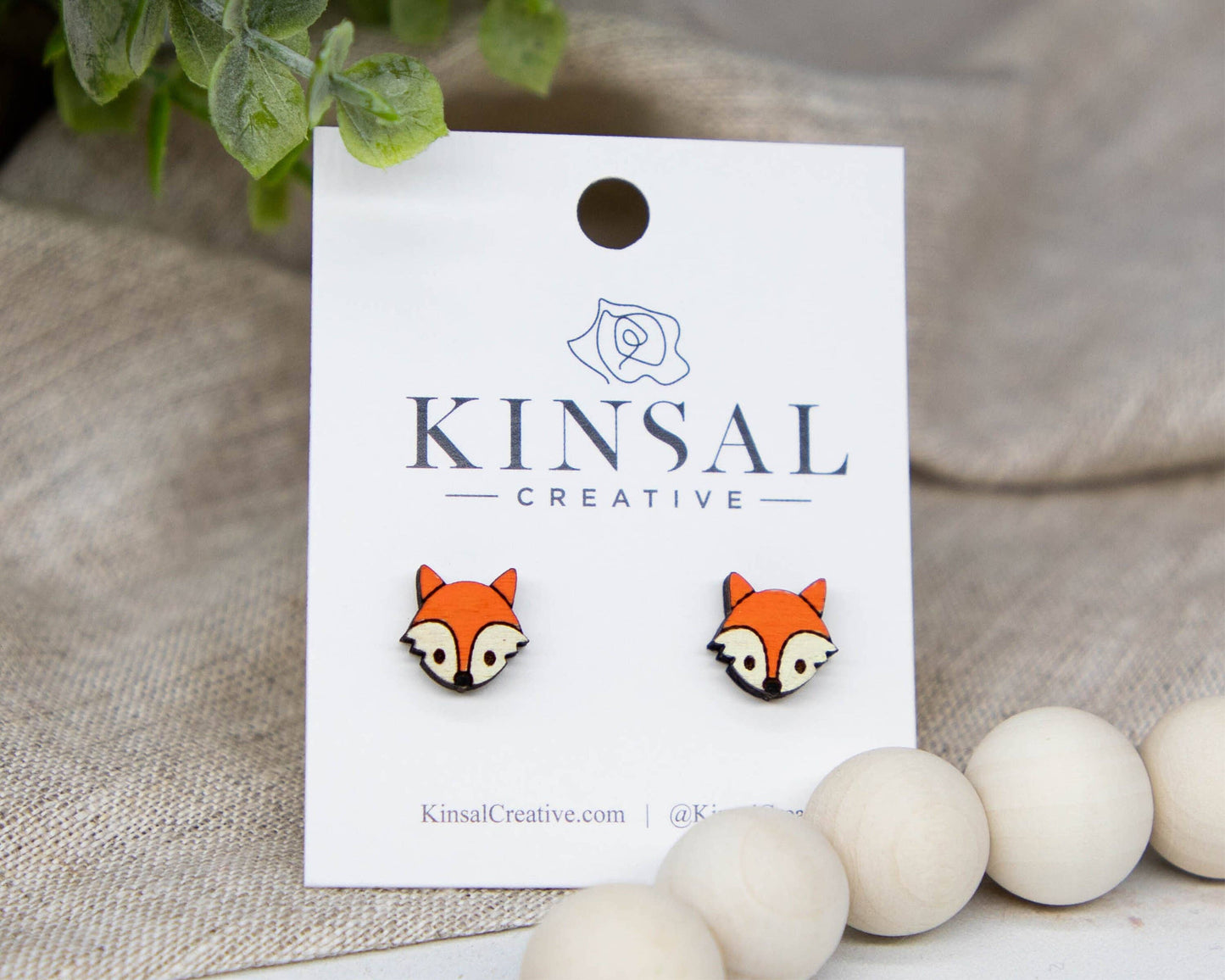 Fox Wood Stud Earrings