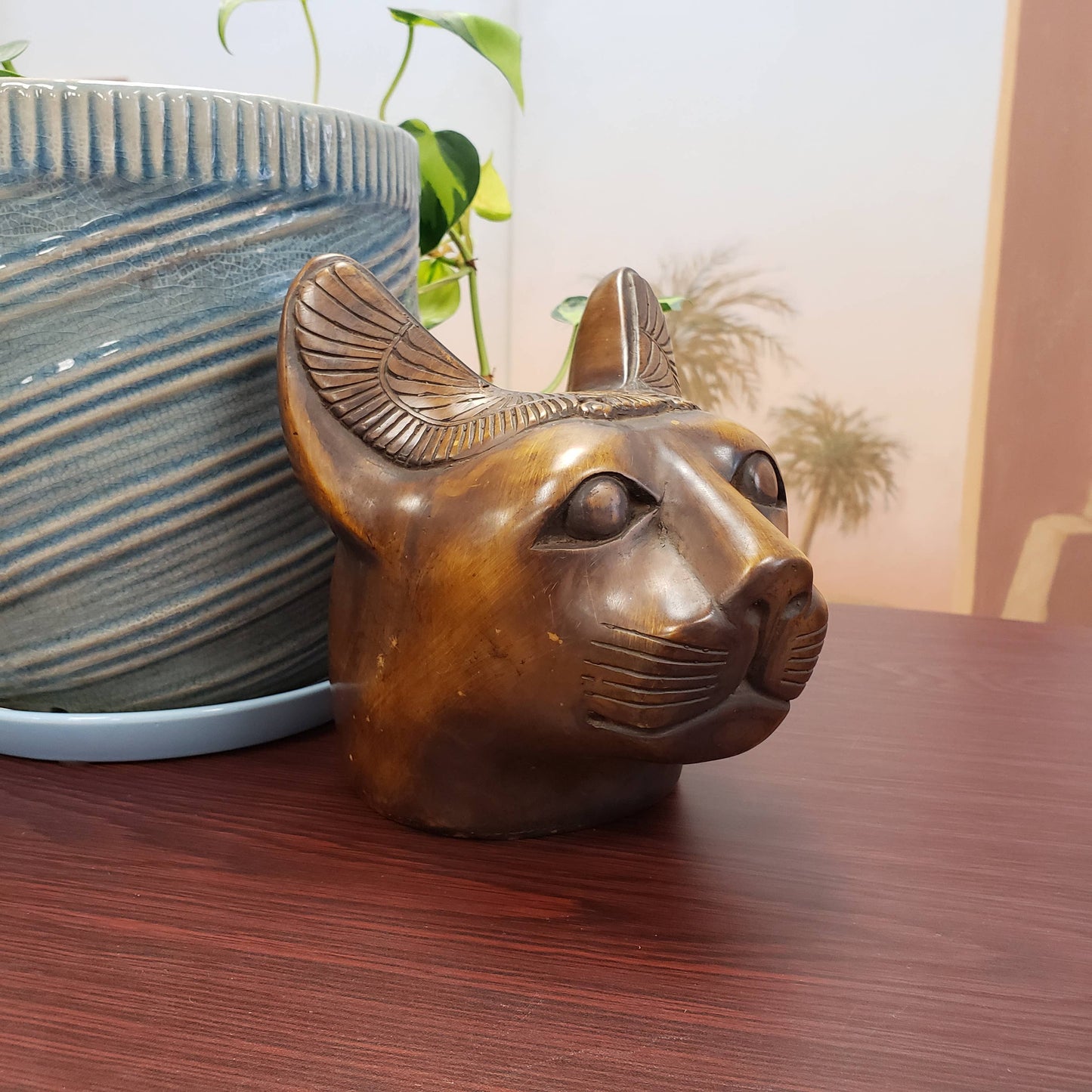 Bastet Cat Bust Statue Brown Large - 6" - Egyptian Goddess