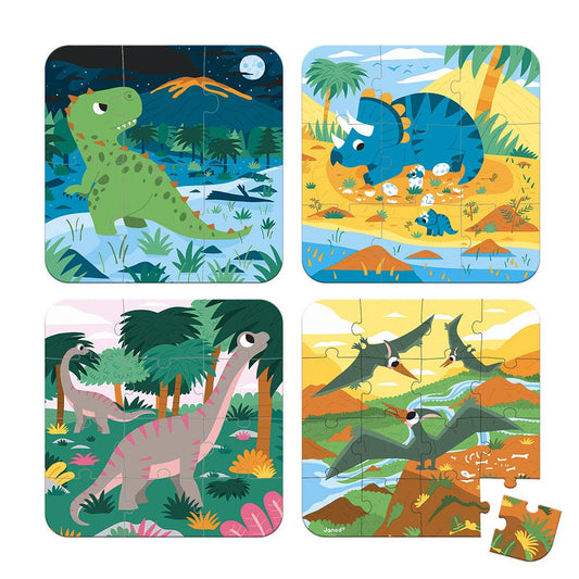4 Progressive Jigsaw Puzzles | Dinosaurs | 6,9,12&16 Pieces
