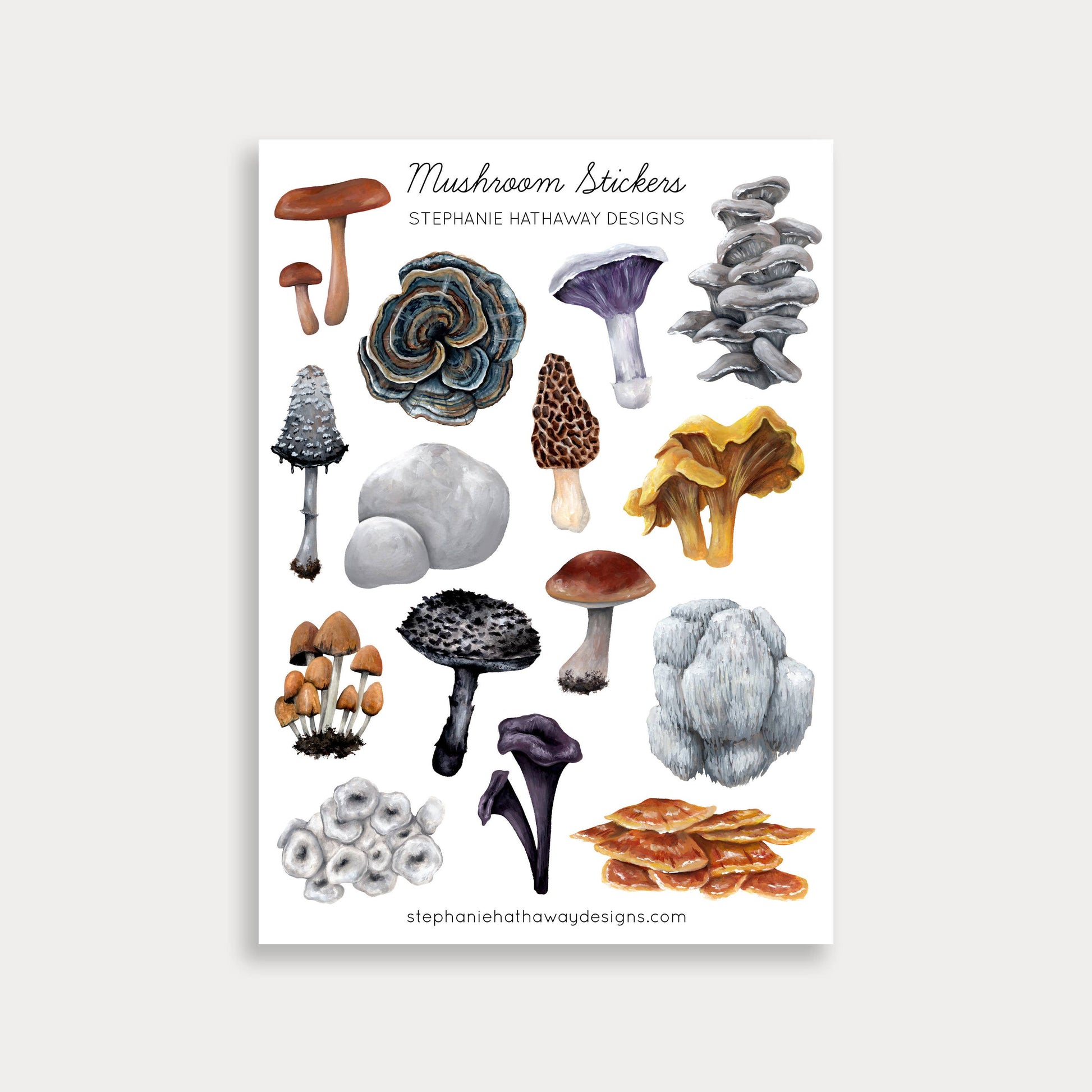 Sheet of mushroom stickers by Stephanie Hathaway Designs.