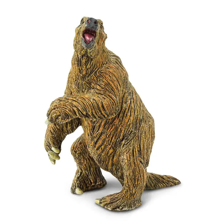 The Giant Sloth model stands upright, featuring shaggy brown fur, large curved claws, and an open mouth as if roaring or yawning.