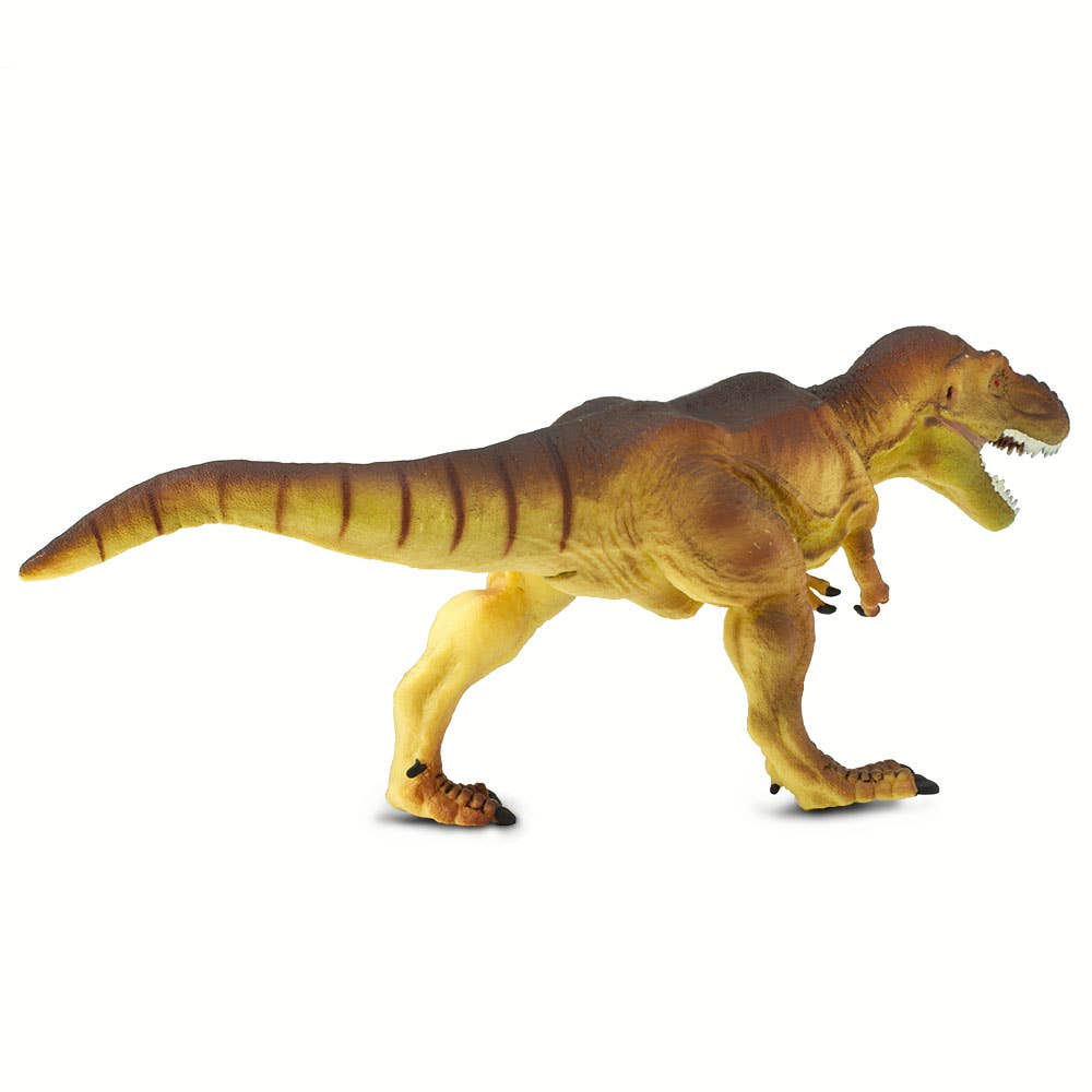The Tyrannosaurus Rex Kids' Figurine Toy is a realistic dinosaur model displayed in side profile with its mouth open, featuring brown and yellow coloration.