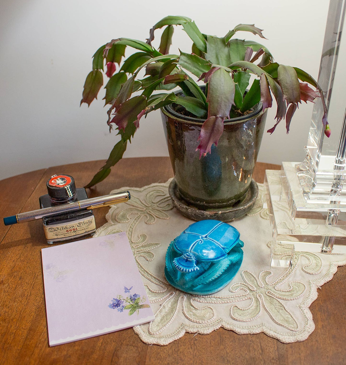 Hand-carved Soapstone Egyptian Scarab Collectible Blue- 3.5"