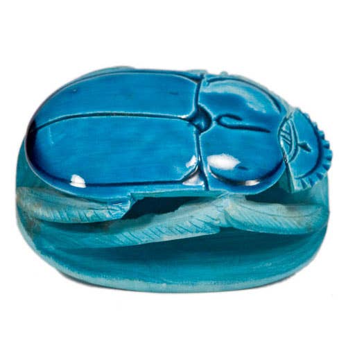 Hand-carved Soapstone Egyptian Scarab Collectible Blue- 3.5"