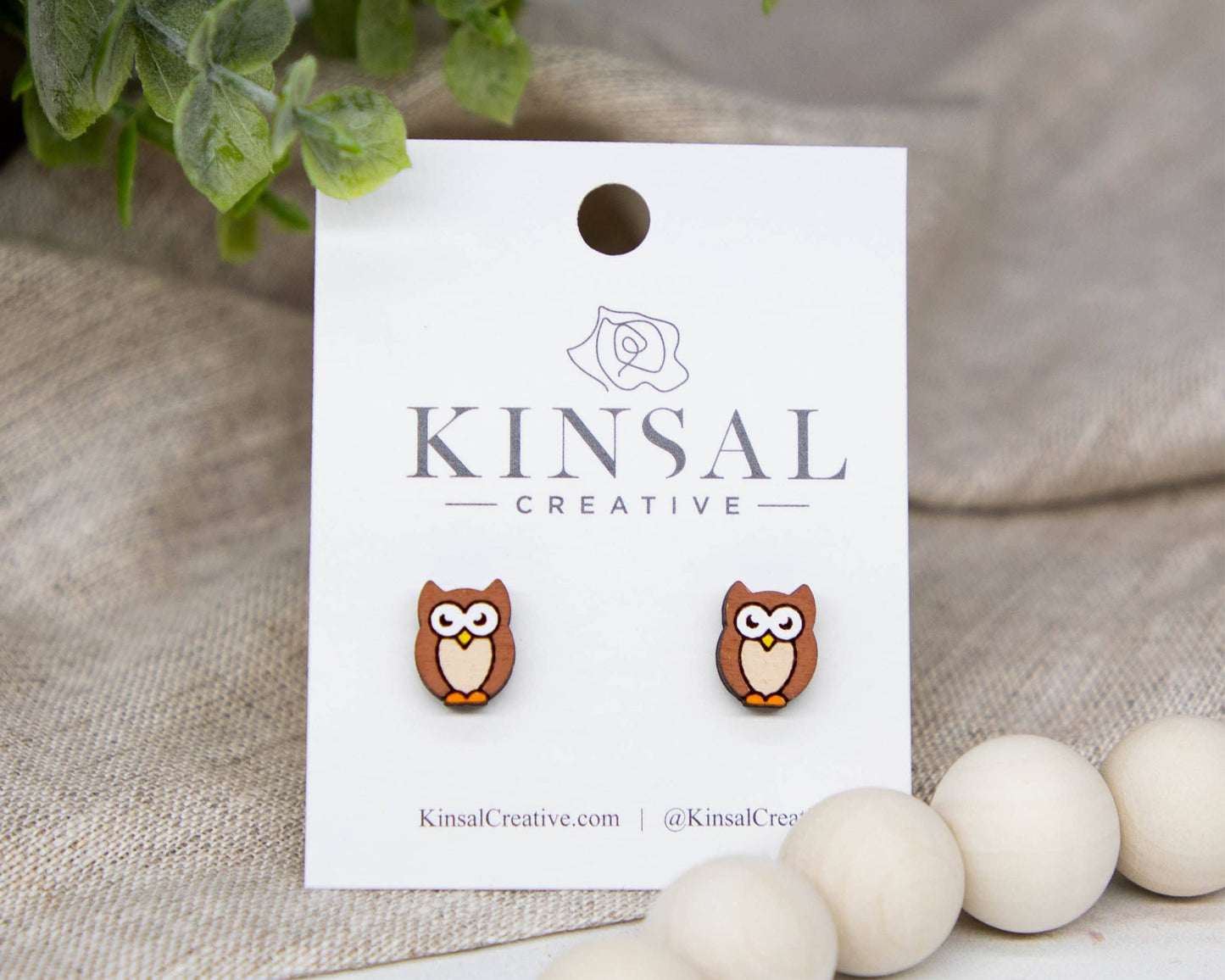 Owl Wood Stud Earrings