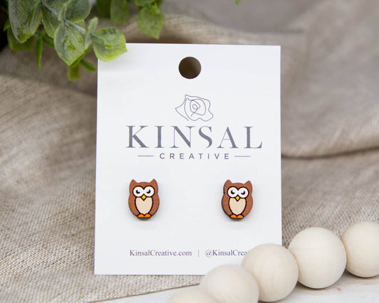 Owl Wood Stud Earrings