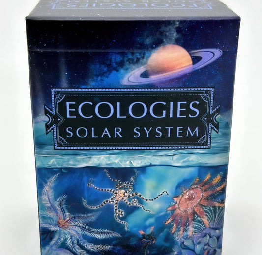 A box labeled “Ecologies: Solar System” features Saturn in space above and underwater sea creatures below, blending cosmic and oceanic themes for a unique “Ecologies: Solar System” game experience.