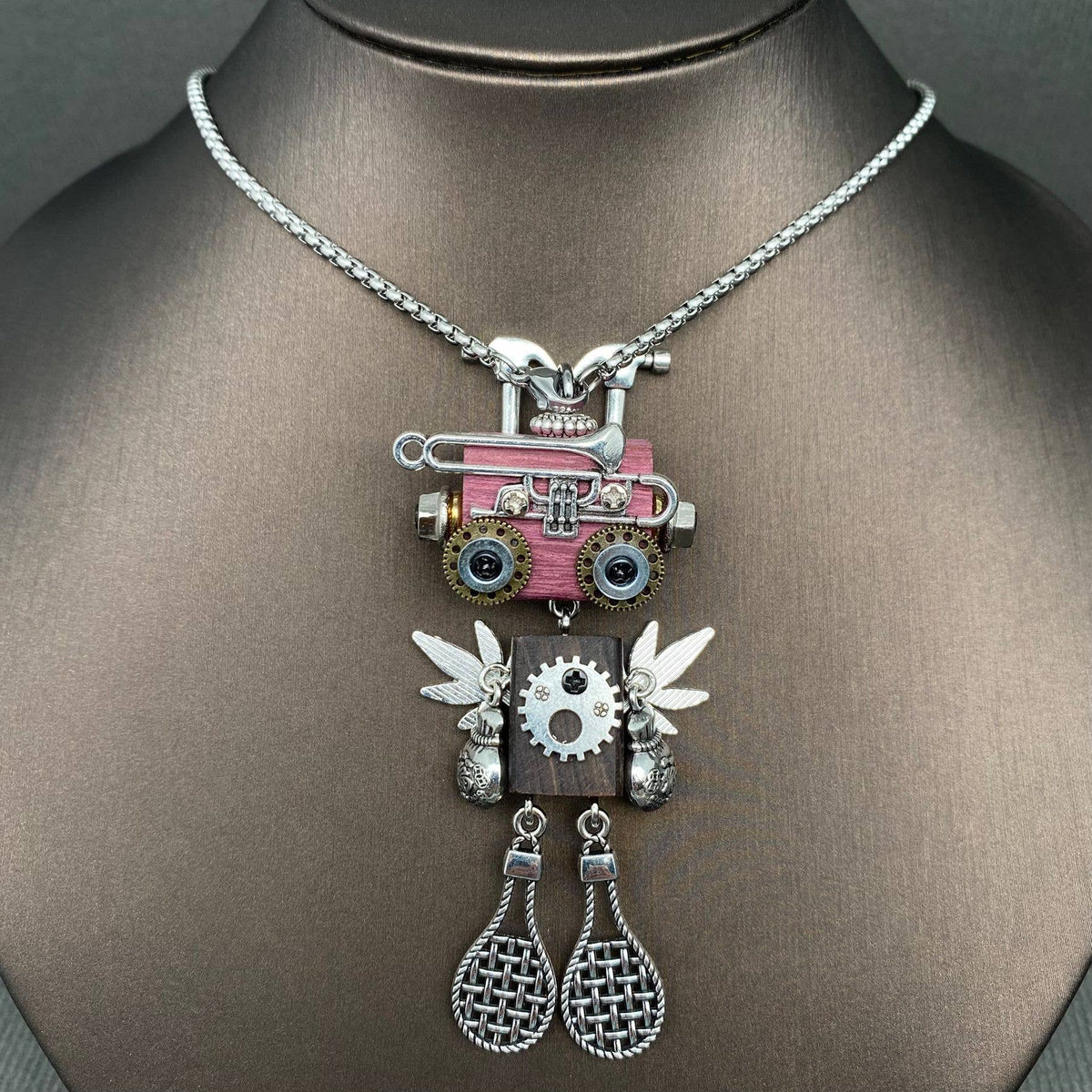 Handmade Punk Robot Necklace