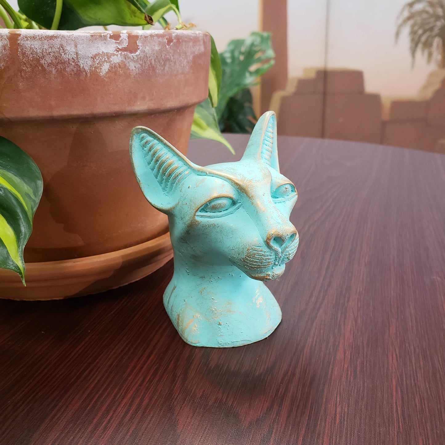 Bastet Cat Bust Statue Patina Small - 3.5" - Egyptian Goddes