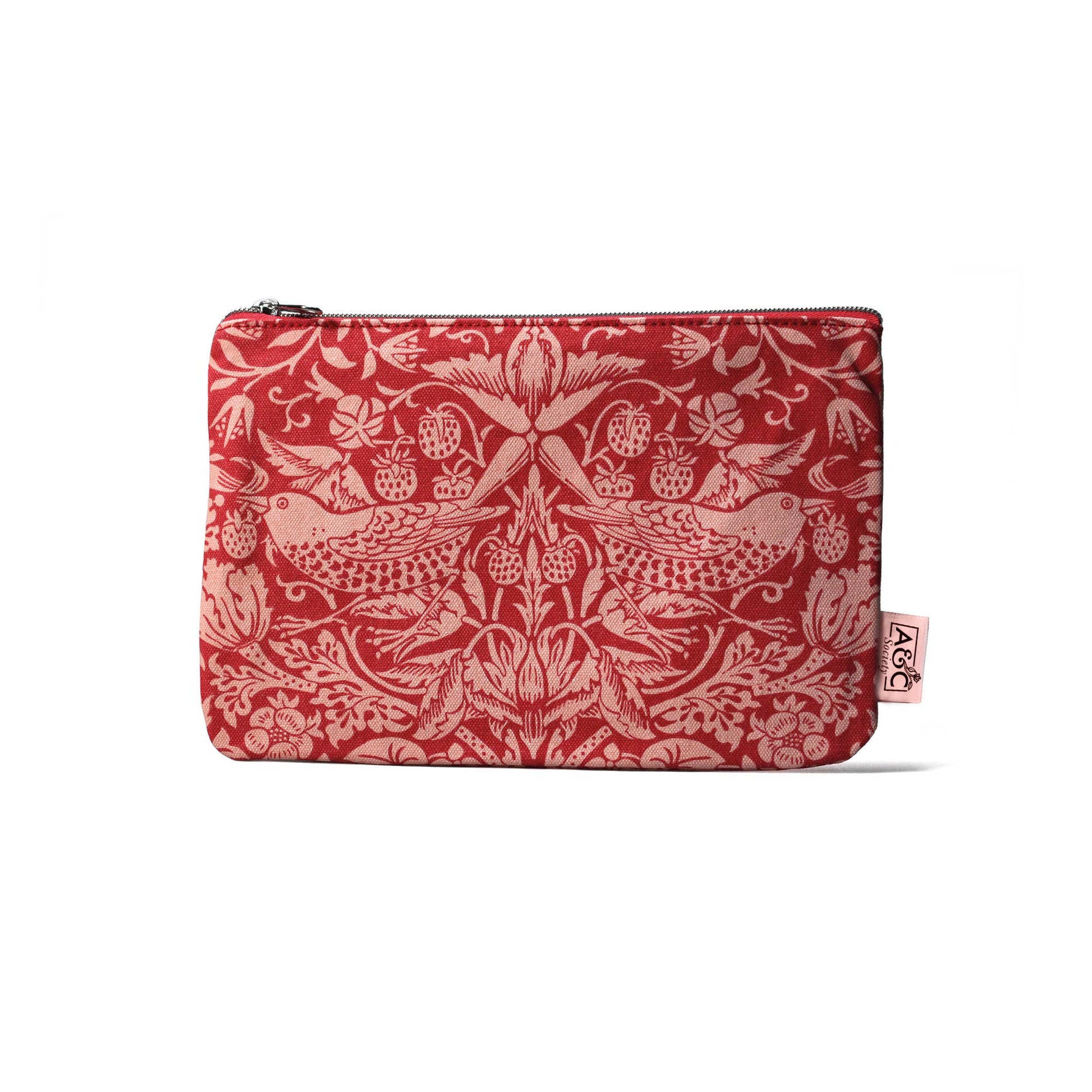 William Morris 'Raspberry' Cotton Coin Purse with a nature-themed pattern.