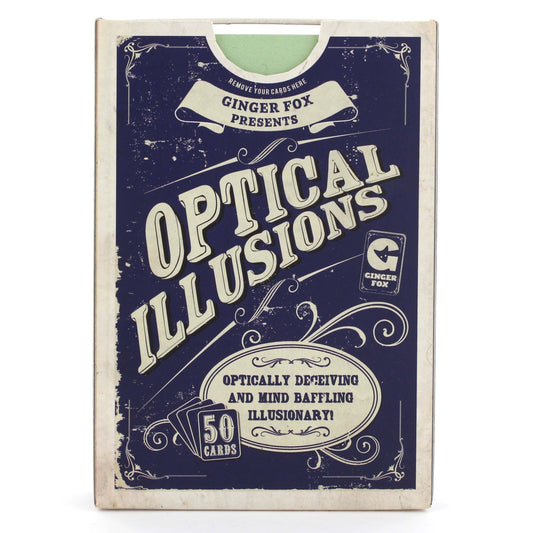 The Optical Illusions card set by Ginger Fox features 50 large, vintage-style blue and white cards with mind-bending content—ideal for Easter baskets or sparking optically defying fun.