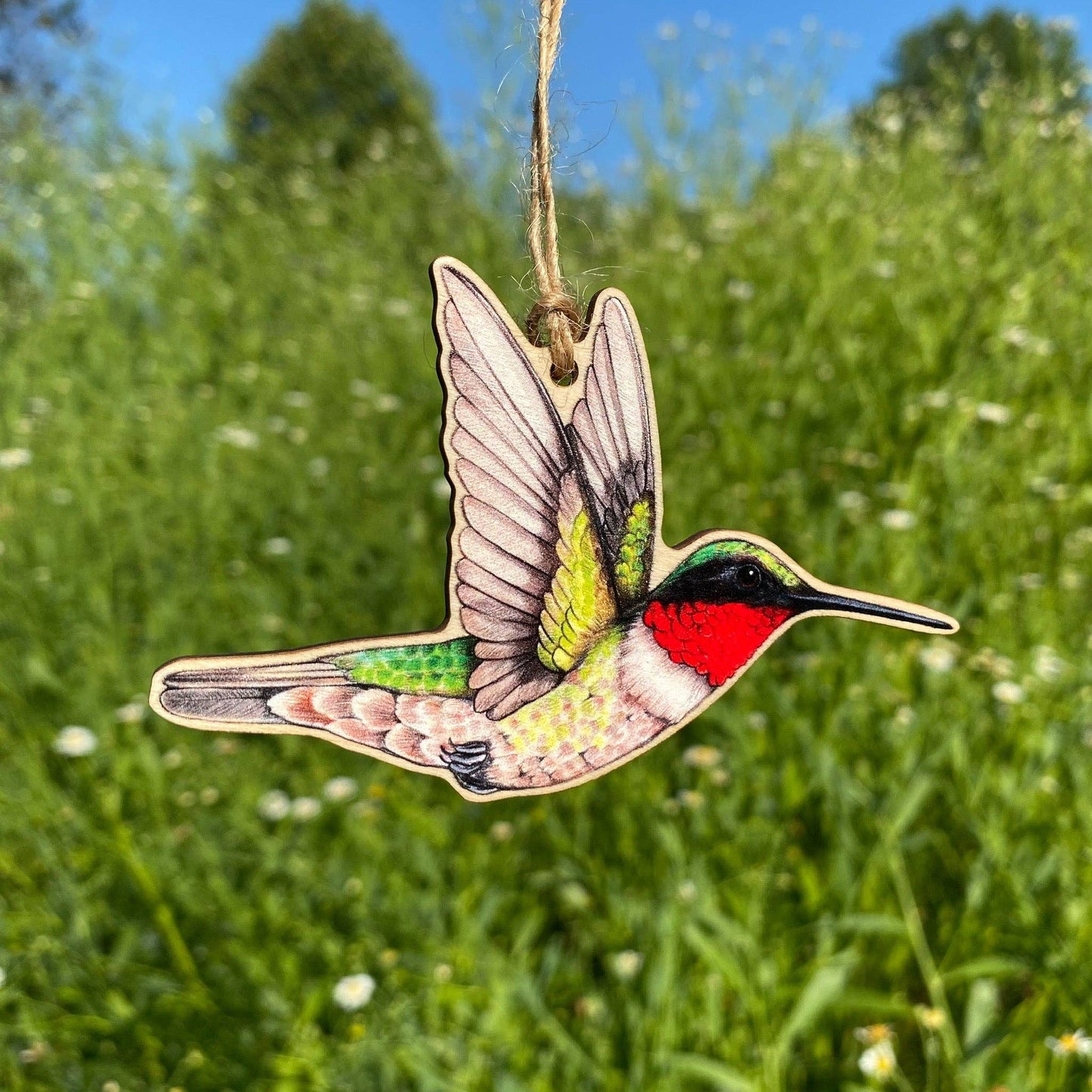 Male Ruby-Throated Hummingbird Wood Print Ornament