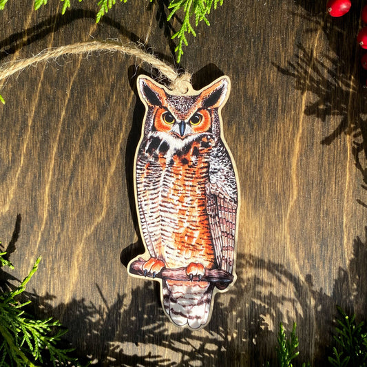 Great Horned Owl Wood Print Ornament